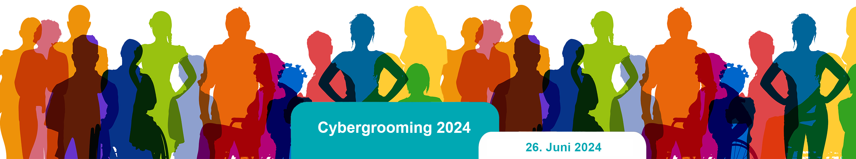 Veranstaltungstitel: Cybergrooming 26. Juni 2024 in einer Grafik mit vielen bunten Personen